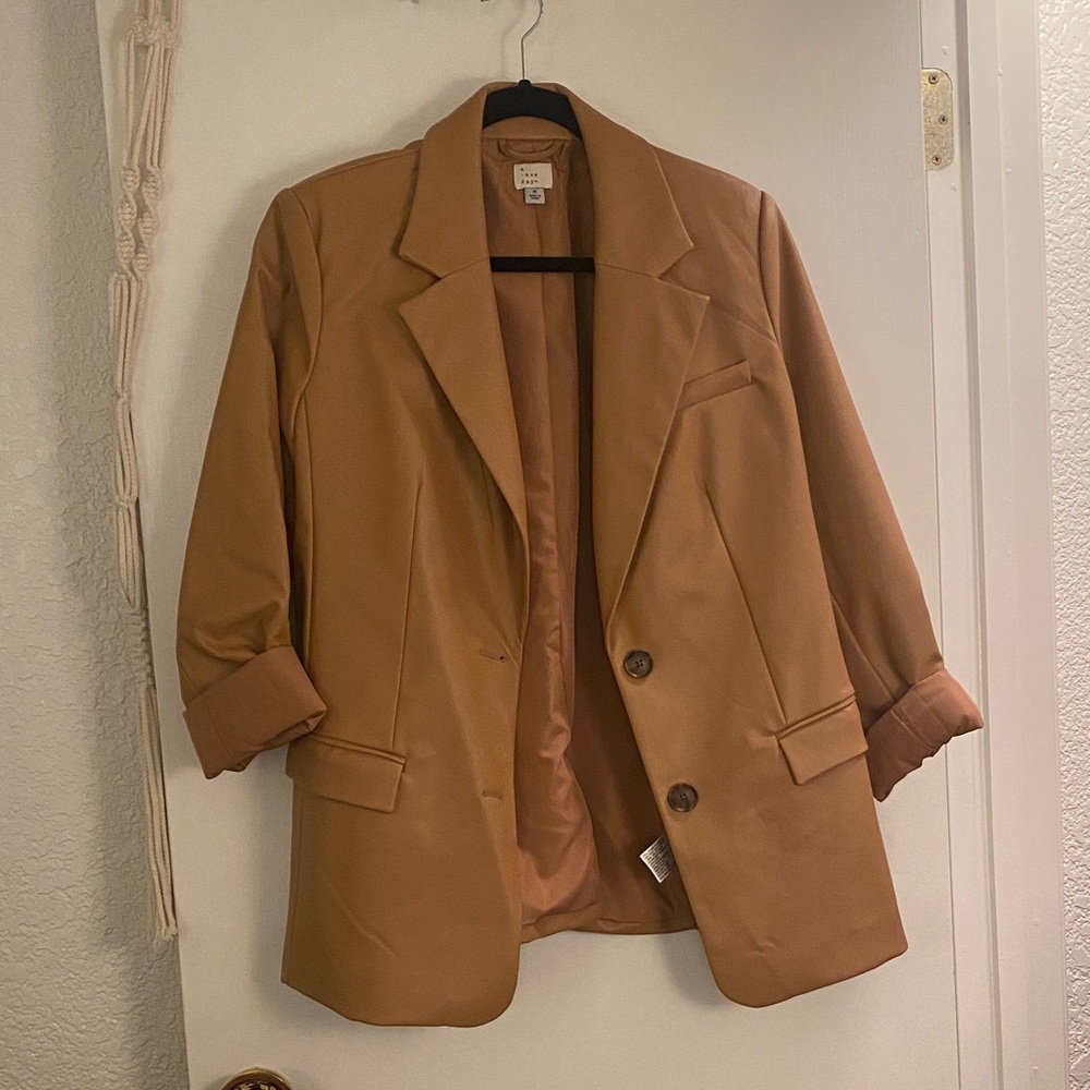 Faux Leather Tan Women's Blazer